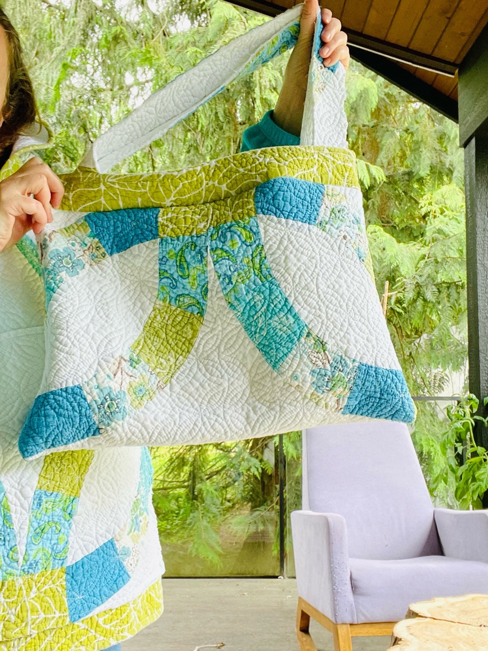 Handmade wedding rings quilted tote